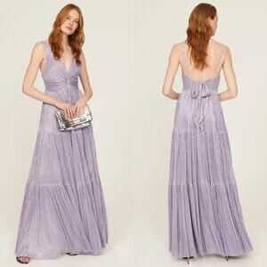 Sabina Musayev Pacific Dress Metallic Chiffon Sleeveless Maxi Gown Purple Large